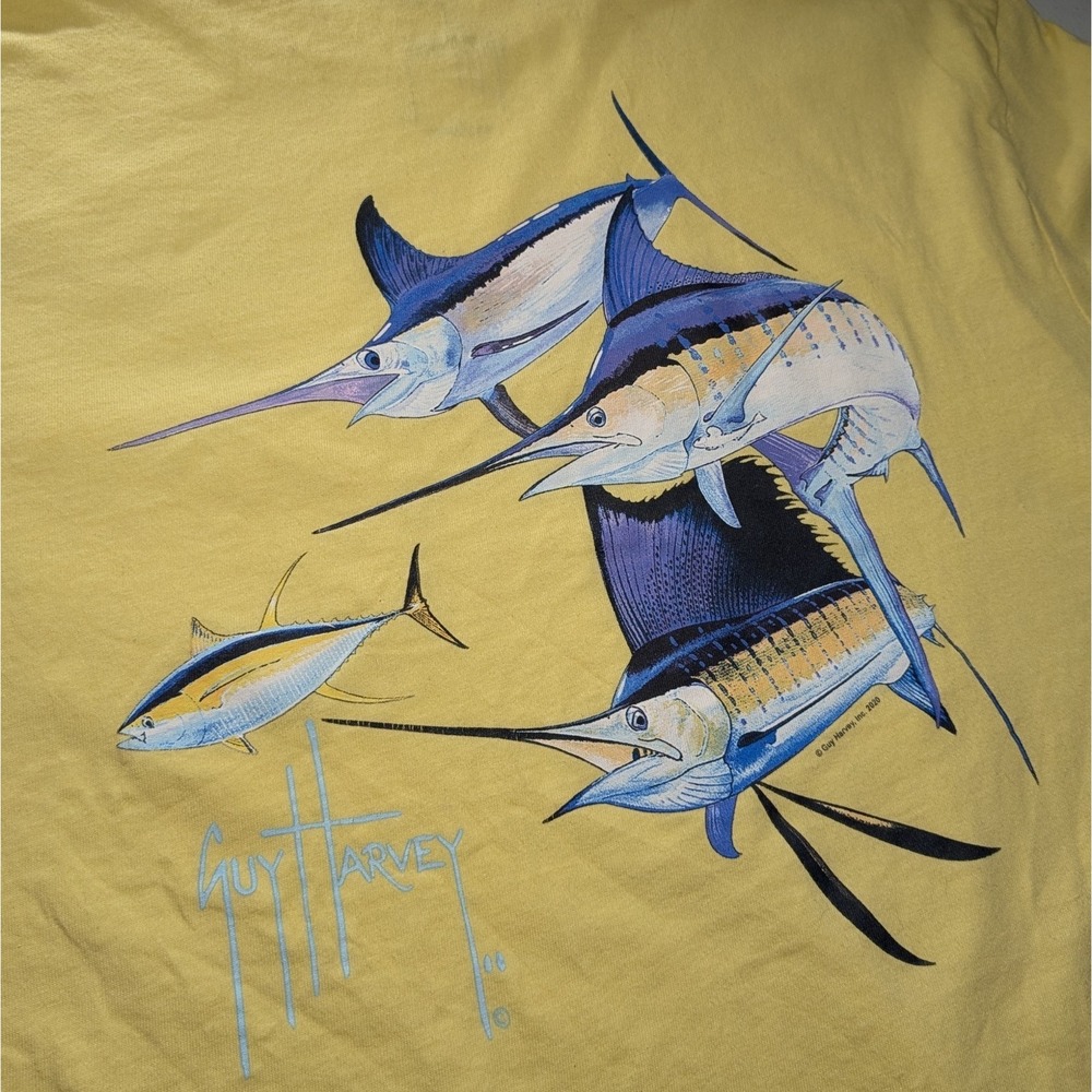 Guy Harvey Tee Shirt Yellow Nautical Fish‎ Beach Life Pocket Tee Mens Large
